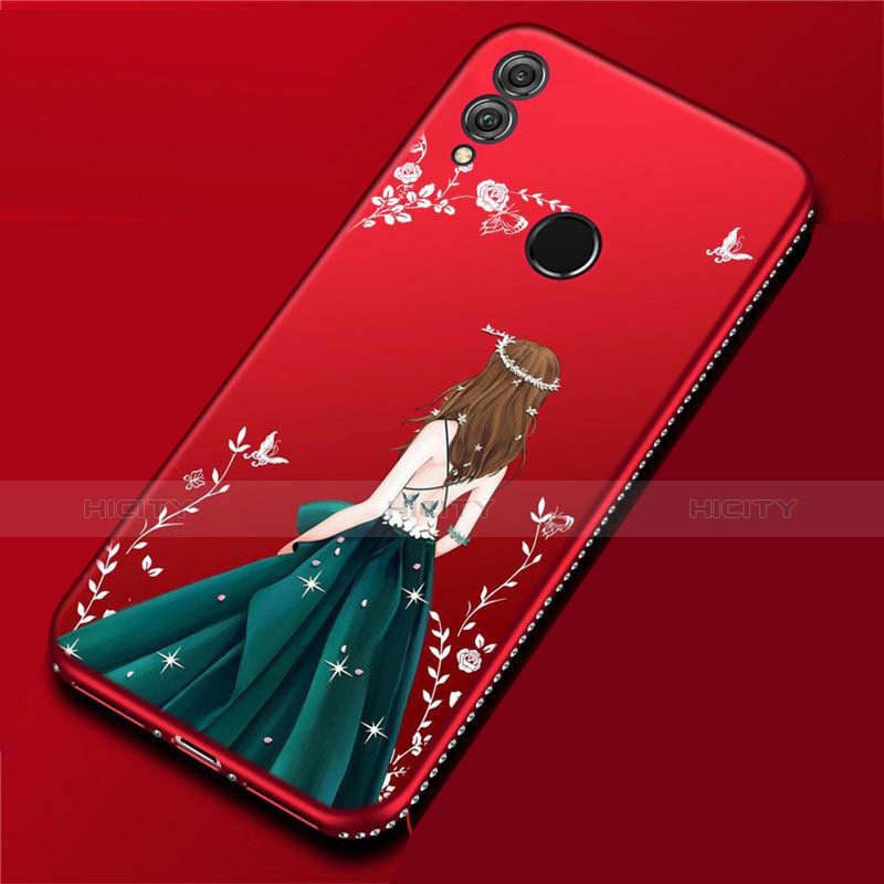 Huawei P Smart (2019)用シリコンケース ソフトタッチラバー バタフライ ドレスガール ドレス少女 カバー ファーウェイ ワインレッド