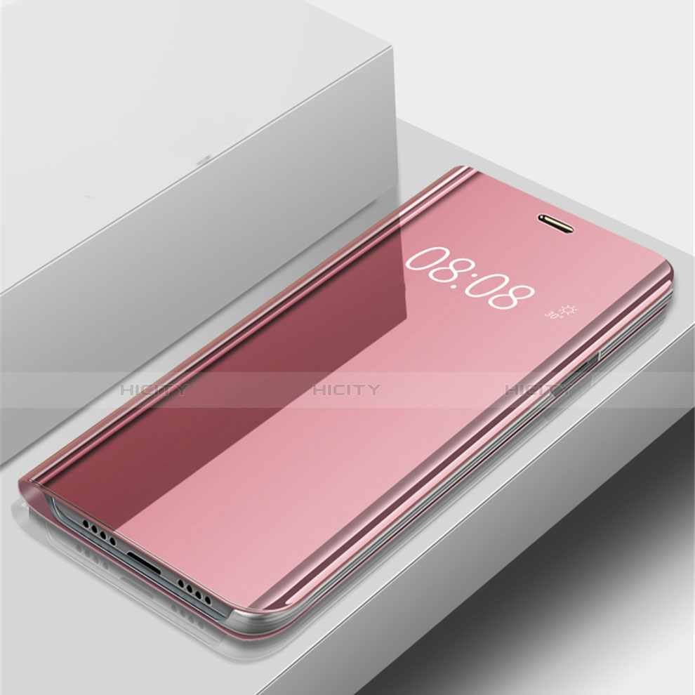 Huawei P Smart (2019)用手帳型 レザーケース スタンド 鏡面 カバー ファーウェイ ローズゴールド