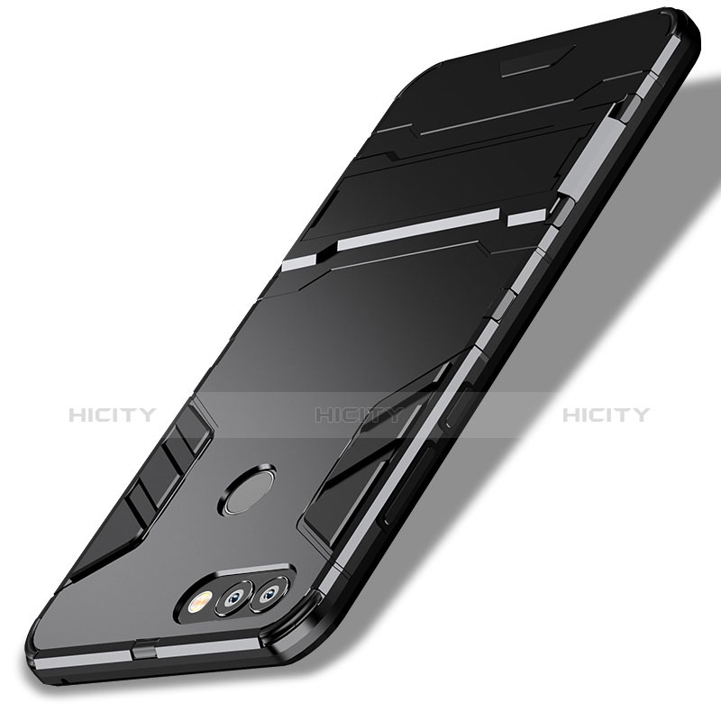 Huawei P Smart用ハイブリットバンパーケース スタンド プラスチック 兼シリコーン ファーウェイ ブラック