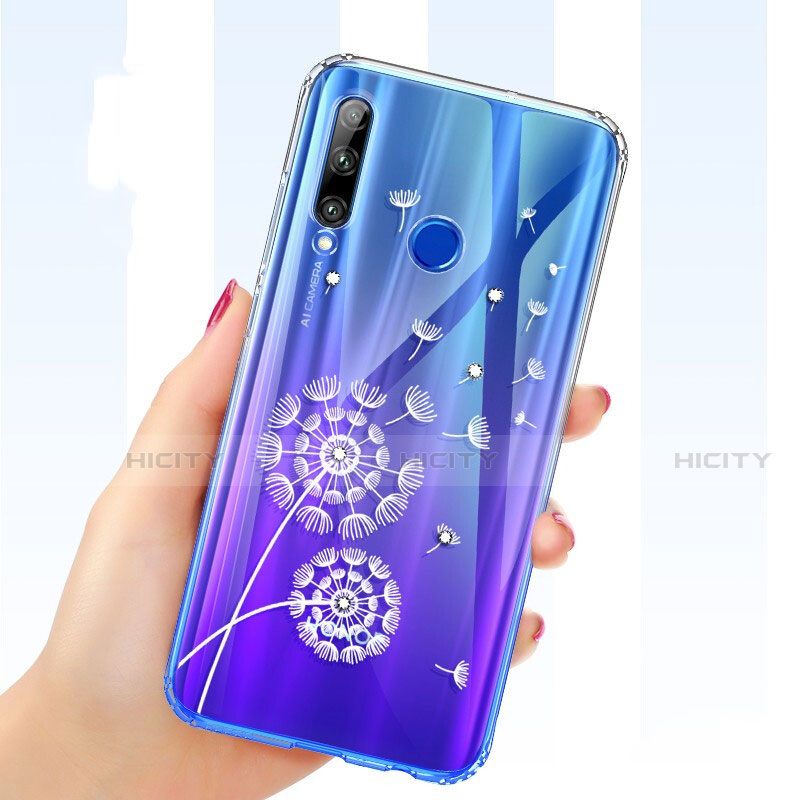 Huawei P Smart+ Plus (2019)用極薄ソフトケース シリコンケース 耐衝撃 全面保護 クリア透明 花 T03 ファーウェイ ネイビー