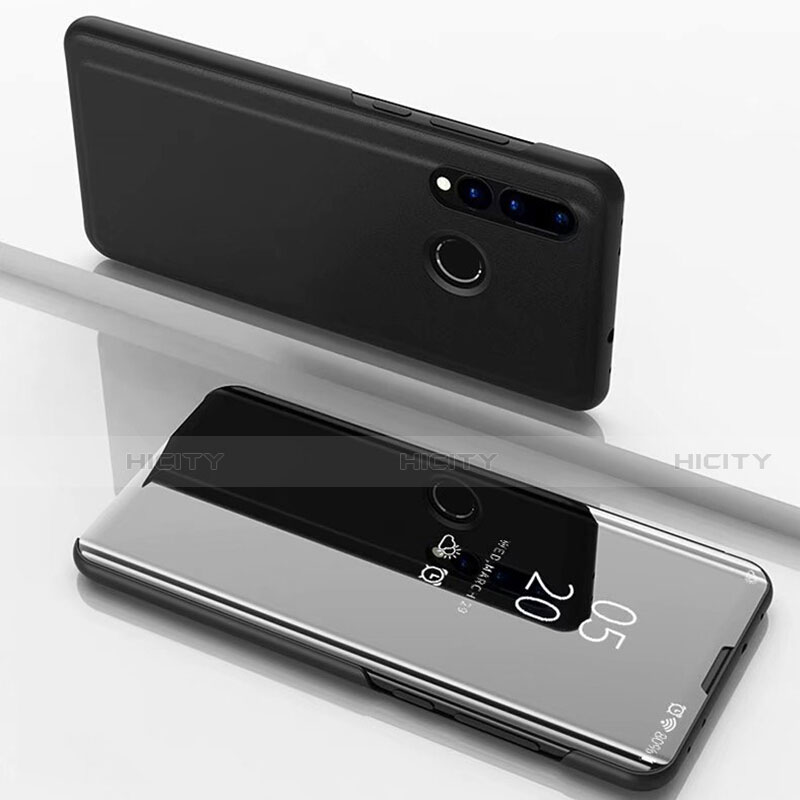 Huawei P Smart+ Plus用手帳型 レザーケース スタンド 鏡面 カバー ファーウェイ ブラック