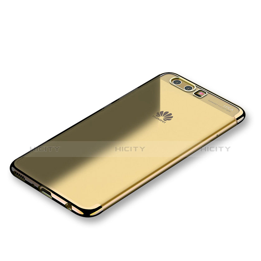 Huawei P10用極薄ソフトケース シリコンケース 耐衝撃 全面保護 クリア透明 H01 ファーウェイ ゴールド