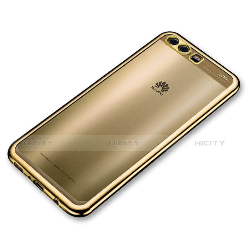 Huawei P10用極薄ソフトケース シリコンケース 耐衝撃 全面保護 クリア透明 H02 ファーウェイ ゴールド