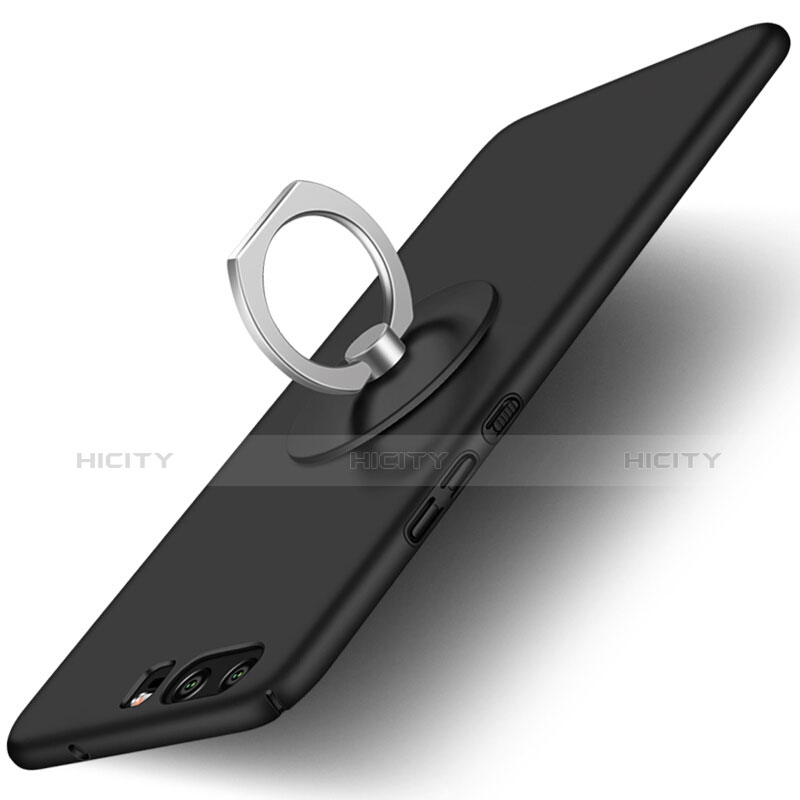 Huawei P10用ハードケース プラスチック 質感もマット アンド指輪 ファーウェイ ブラック