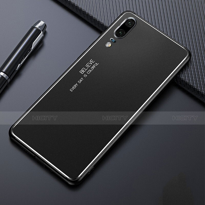 Huawei P20用ケース 高級感 手触り良い アルミメタル 製の金属製 カバー T03 ファーウェイ ブラック
