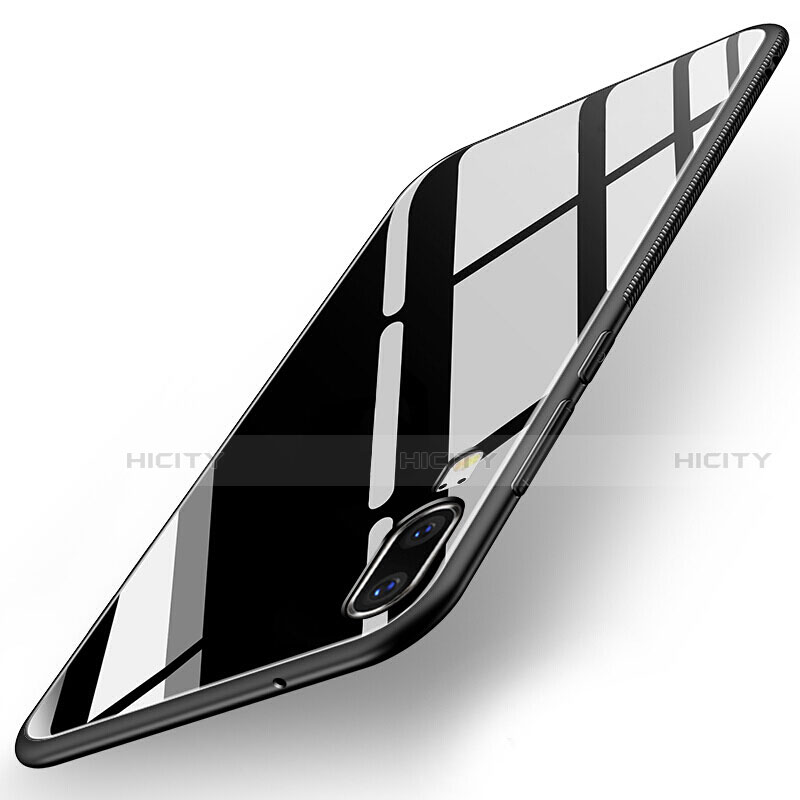 Huawei P20用ハイブリットバンパーケース プラスチック 鏡面 カバー T04 ファーウェイ ブラック