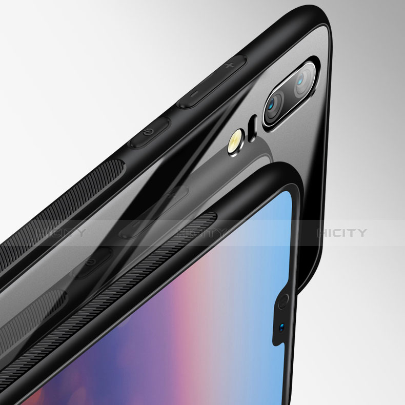 Huawei P20用シリコンケース ソフトタッチラバー 鏡面 ファーウェイ ブラック