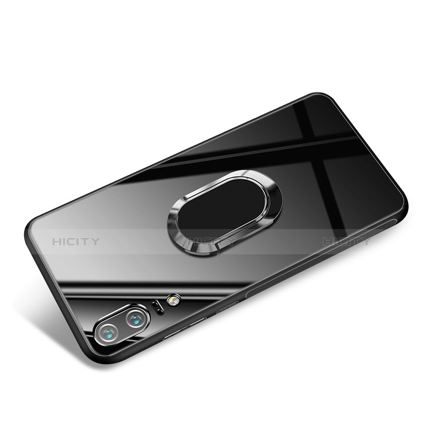 Huawei P20用シリコンケース ソフトタッチラバー 鏡面 アンド指輪 ファーウェイ ブラック