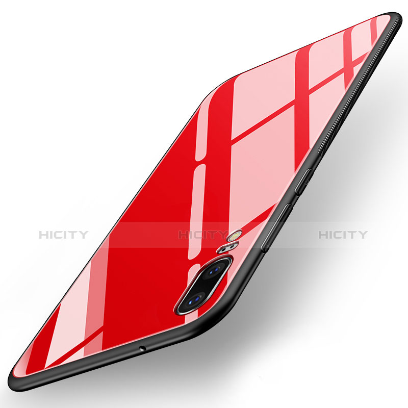 Huawei P20用ハイブリットバンパーケース プラスチック 鏡面 カバー ファーウェイ レッド
