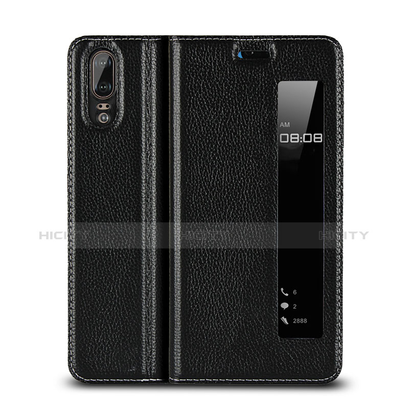 Huawei P20用手帳型 レザーケース スタンド カバー L06 ファーウェイ ブラック