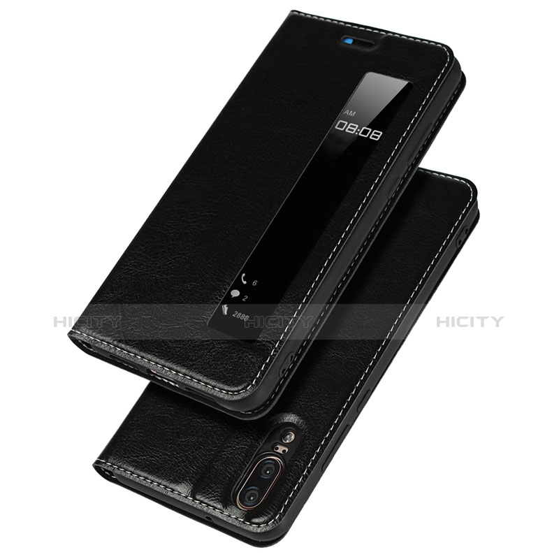 Huawei P20用手帳型 レザーケース スタンド L02 ファーウェイ ブラック