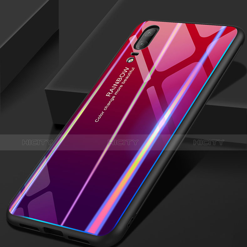Huawei P20用ハイブリットバンパーケース プラスチック 鏡面 虹 グラデーション 勾配色 カバー ファーウェイ レッド