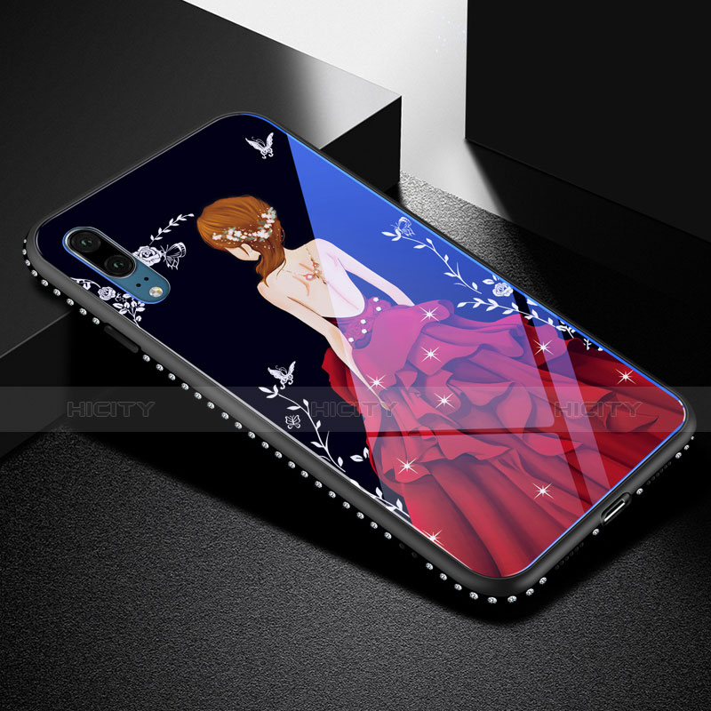 Huawei P20用ハイブリットバンパーケース プラスチック ドレスガール ドレス少女 鏡面 カバー ファーウェイ レッド・ブラック