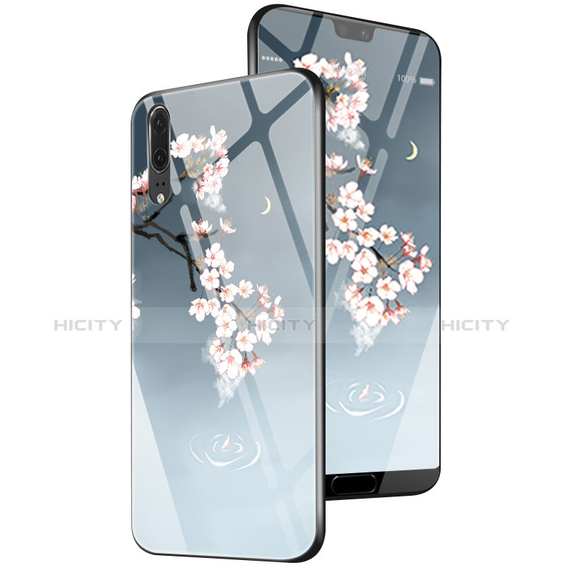 Huawei P20用ハイブリットバンパーケース プラスチック 鏡面 花 カバー P01 ファーウェイ 