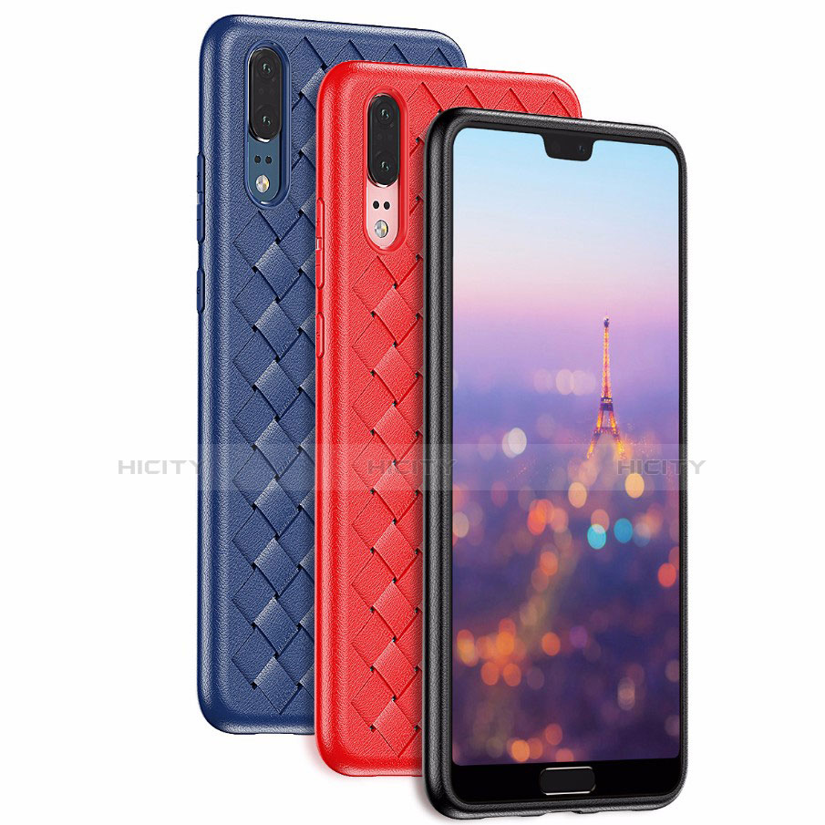 Huawei P20用シリコンケース ソフトタッチラバー レザー柄 ファーウェイ 