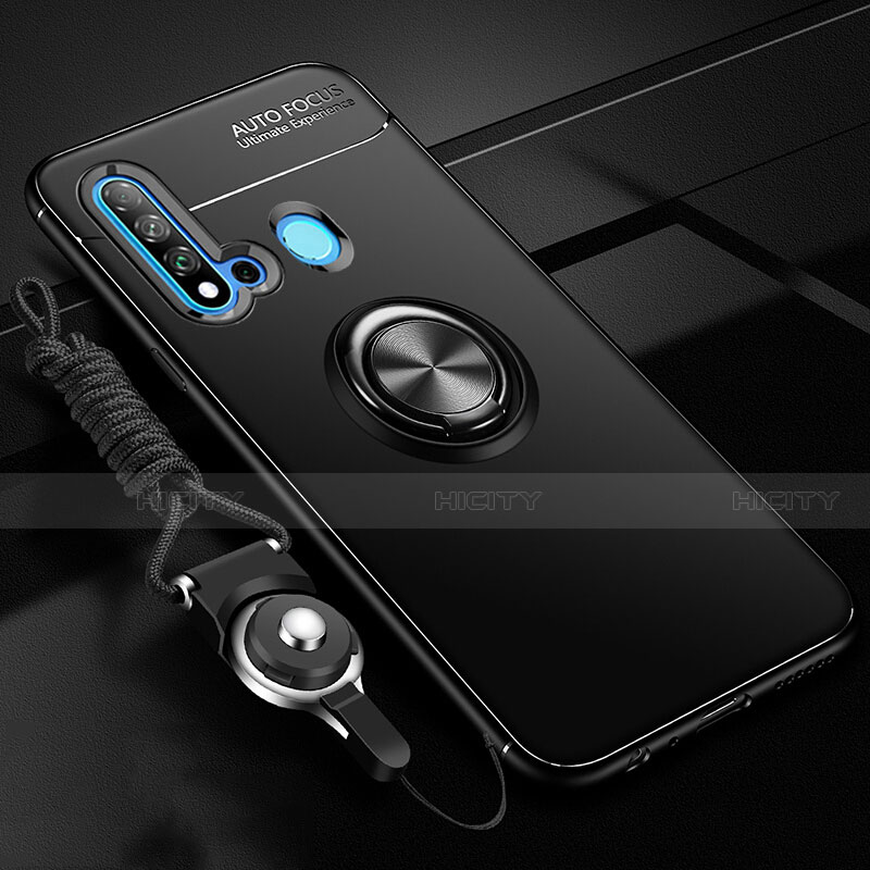 Huawei P20 Lite (2019)用極薄ソフトケース シリコンケース 耐衝撃 全面保護 アンド指輪 マグネット式 バンパー T01 ファーウェイ ブラック