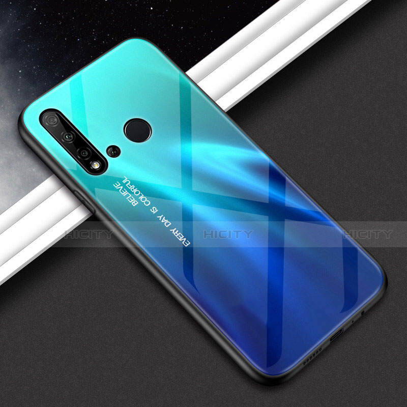 Huawei P20 Lite (2019)用ハイブリットバンパーケース プラスチック 鏡面 虹 グラデーション 勾配色 カバー H02 ファーウェイ ネイビー