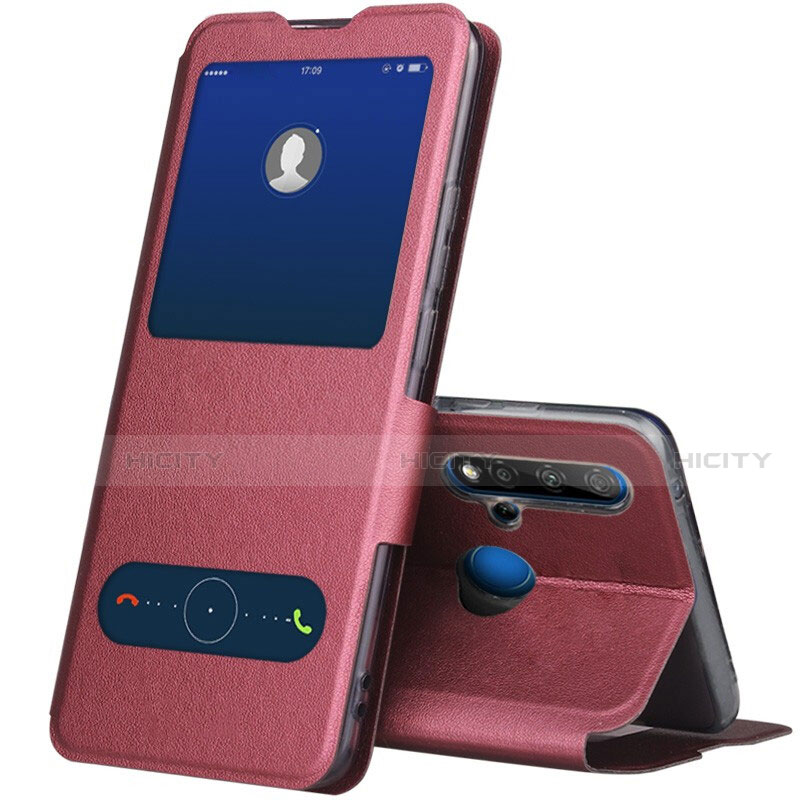 Huawei P20 Lite (2019)用手帳型 レザーケース スタンド カバー T03 ファーウェイ ワインレッド