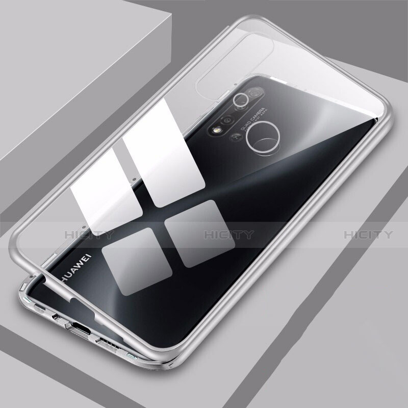 Huawei P20 Lite (2019)用ケース 高級感 手触り良い アルミメタル 製の金属製 360度 フルカバーバンパー 鏡面 カバー T06 ファーウェイ ホワイト