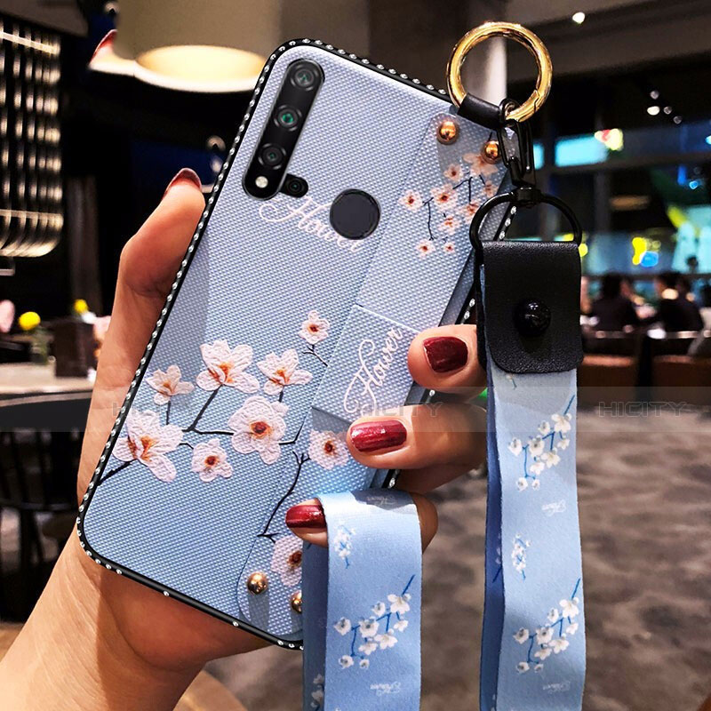 Huawei P20 Lite (2019)用シリコンケース ソフトタッチラバー 花 カバー S01 ファーウェイ ブルー