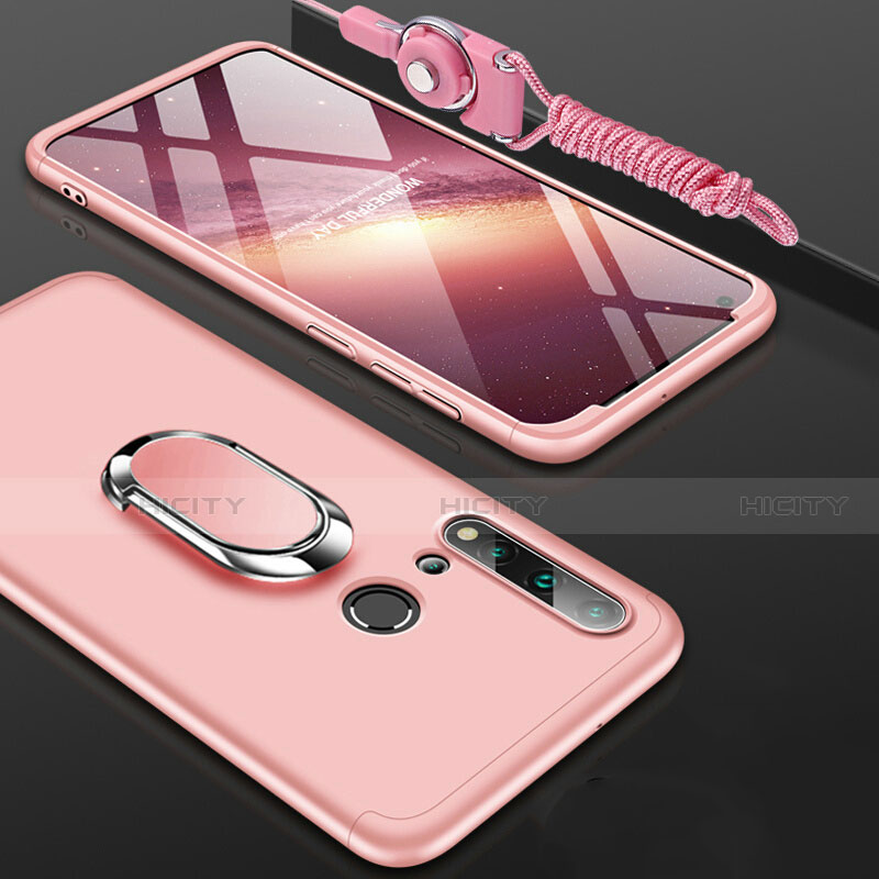 Huawei P20 Lite (2019)用ハードケース プラスチック 質感もマット アンド指輪 マグネット式 P02 ファーウェイ ローズゴールド
