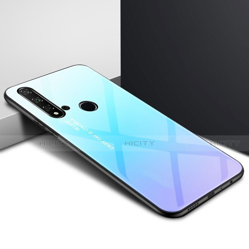 Huawei P20 Lite (2019)用ハイブリットバンパーケース プラスチック 鏡面 虹 グラデーション 勾配色 カバー H01 ファーウェイ ブルー
