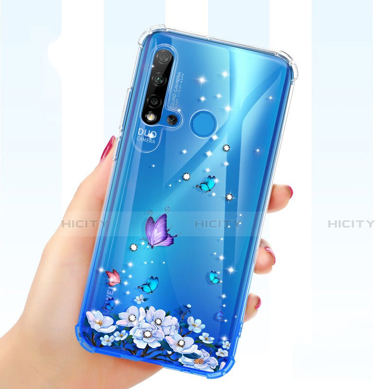 Huawei P20 Lite (2019)用極薄ソフトケース シリコンケース 耐衝撃 全面保護 クリア透明 花 ファーウェイ 