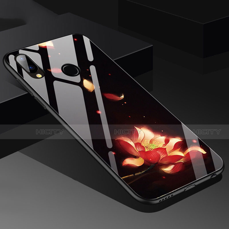Huawei P20 Lite用ハイブリットバンパーケース プラスチック 鏡面 花 ファーウェイ オレンジ