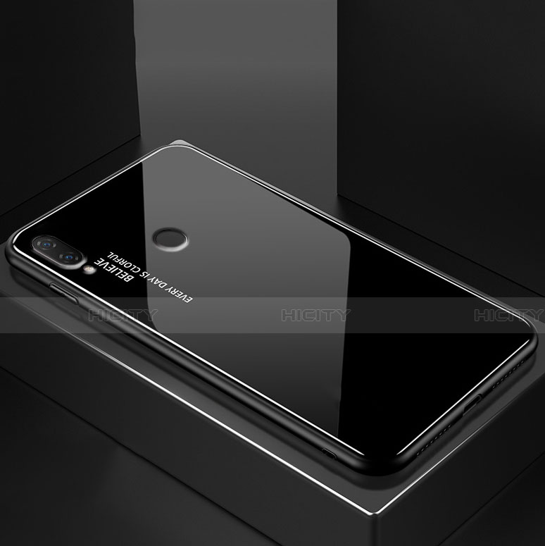 Huawei P20 Lite用ハイブリットバンパーケース プラスチック 鏡面 虹 グラデーション 勾配色 カバー ファーウェイ ブラック