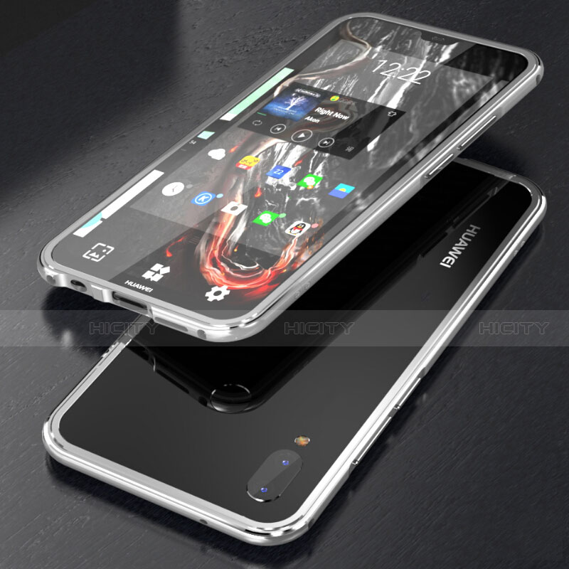 Huawei P20 Lite用ケース 高級感 手触り良い アルミメタル 製の金属製 360度 フルカバーバンパー 鏡面 カバー M02 ファーウェイ シルバー
