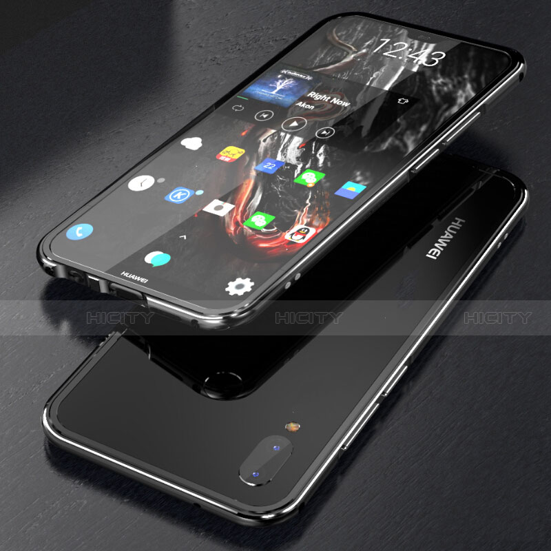 Huawei P20 Lite用ケース 高級感 手触り良い アルミメタル 製の金属製 360度 フルカバーバンパー 鏡面 カバー M02 ファーウェイ ブラック