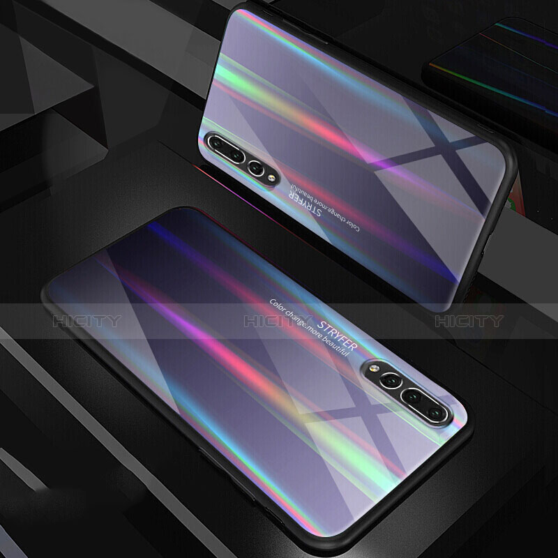 Huawei P20 Pro用ハイブリットバンパーケース プラスチック 鏡面 虹 グラデーション 勾配色 カバー M01 ファーウェイ シルバー