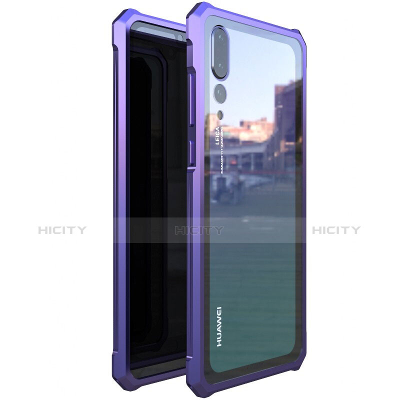 Huawei P20 Pro用ケース 高級感 手触り良い アルミメタル 製の金属製 バンパー 鏡面 カバー M03 ファーウェイ パープル