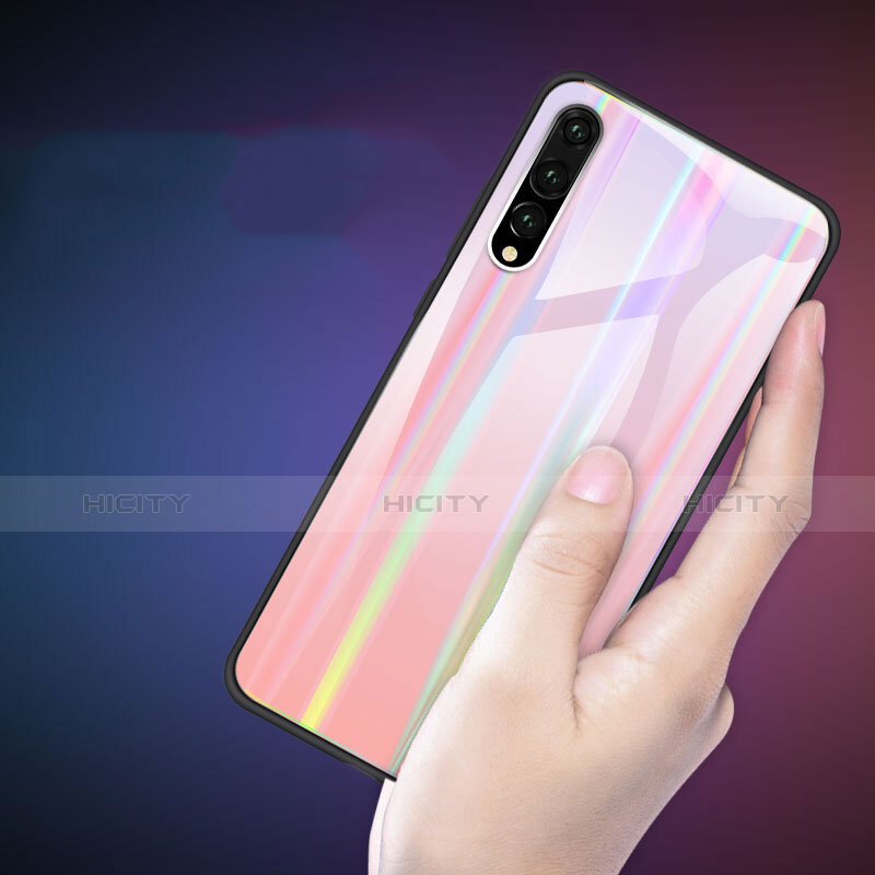 Huawei P20 Pro用ハイブリットバンパーケース プラスチック 鏡面 虹 グラデーション 勾配色 カバー M01 ファーウェイ ピンク