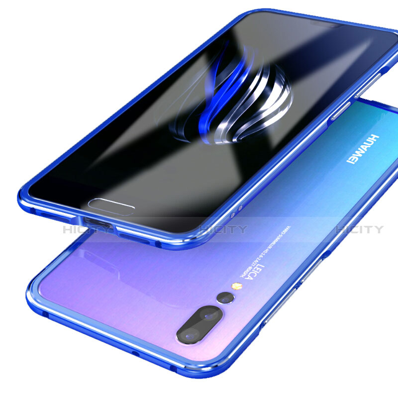 Huawei P20 Pro用ケース 高級感 手触り良い アルミメタル 製の金属製 360度 フルカバーバンパー 鏡面 カバー ファーウェイ ネイビー