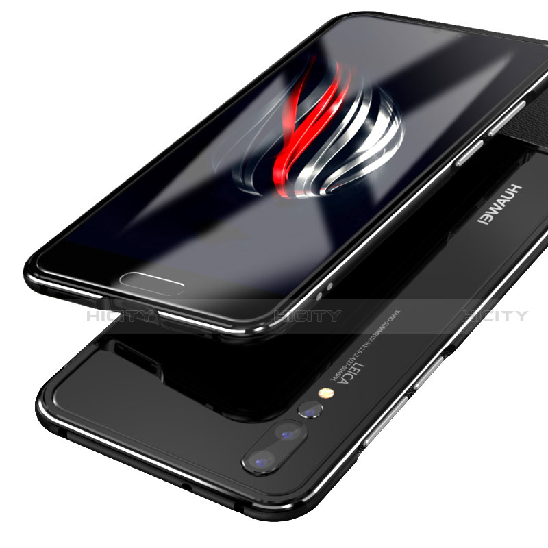 Huawei P20 Pro用ケース 高級感 手触り良い アルミメタル 製の金属製 360度 フルカバーバンパー 鏡面 カバー ファーウェイ ブラック