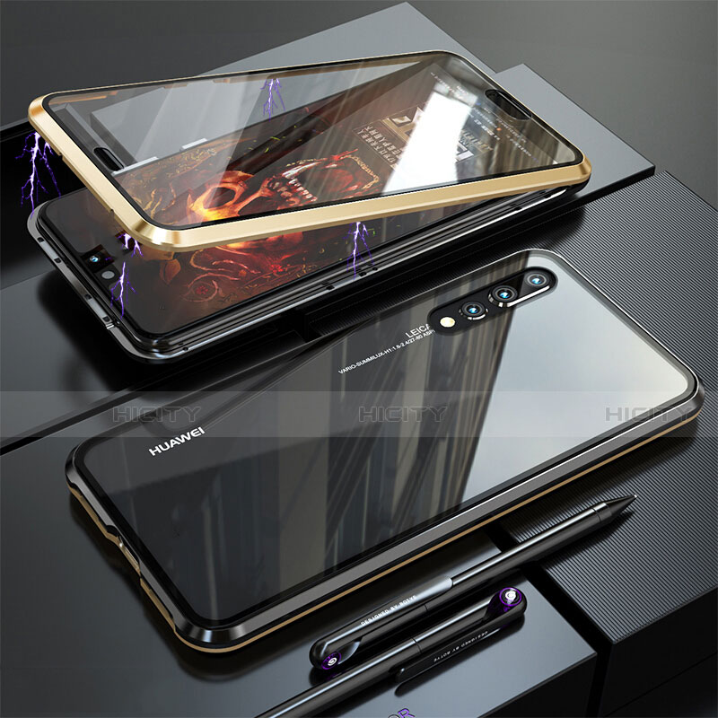 Huawei P20 Pro用ケース 高級感 手触り良い アルミメタル 製の金属製 360度 フルカバーバンパー 鏡面 カバー M01 ファーウェイ ゴールド