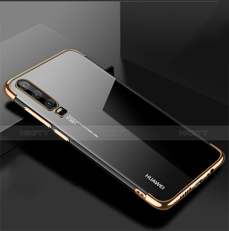 Huawei P30用極薄ソフトケース シリコンケース 耐衝撃 全面保護 クリア透明 H02 ファーウェイ ゴールド