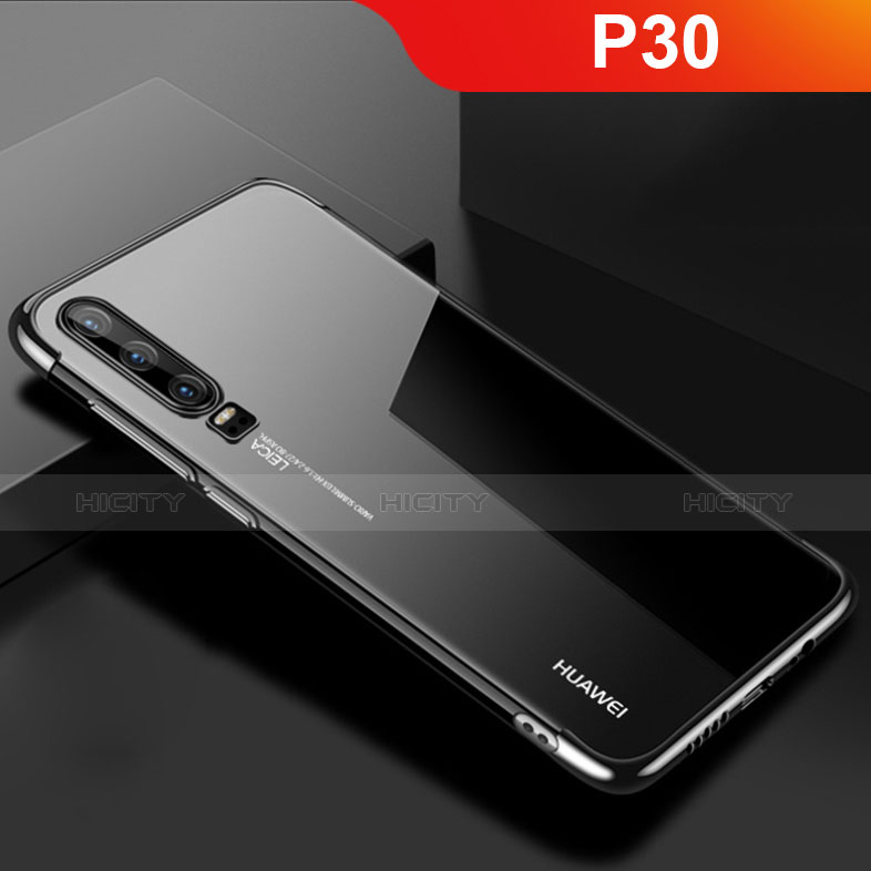 Huawei P30用極薄ソフトケース シリコンケース 耐衝撃 全面保護 クリア透明 H02 ファーウェイ ブラック