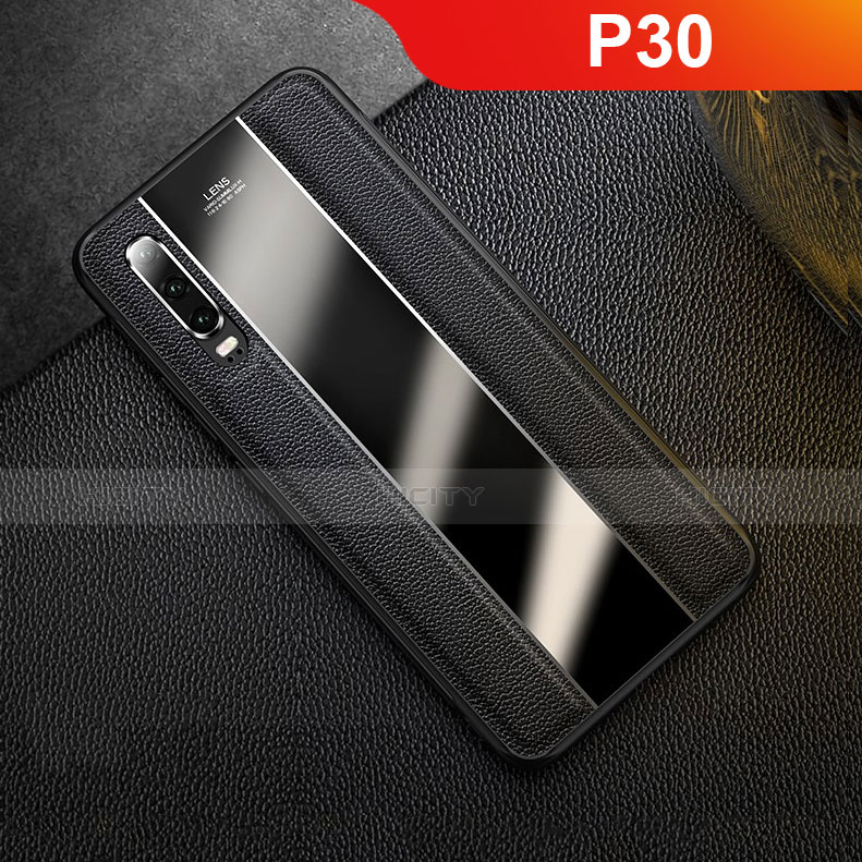 Huawei P30用ケース 高級感 手触り良いレザー柄 S01 ファーウェイ ブラック