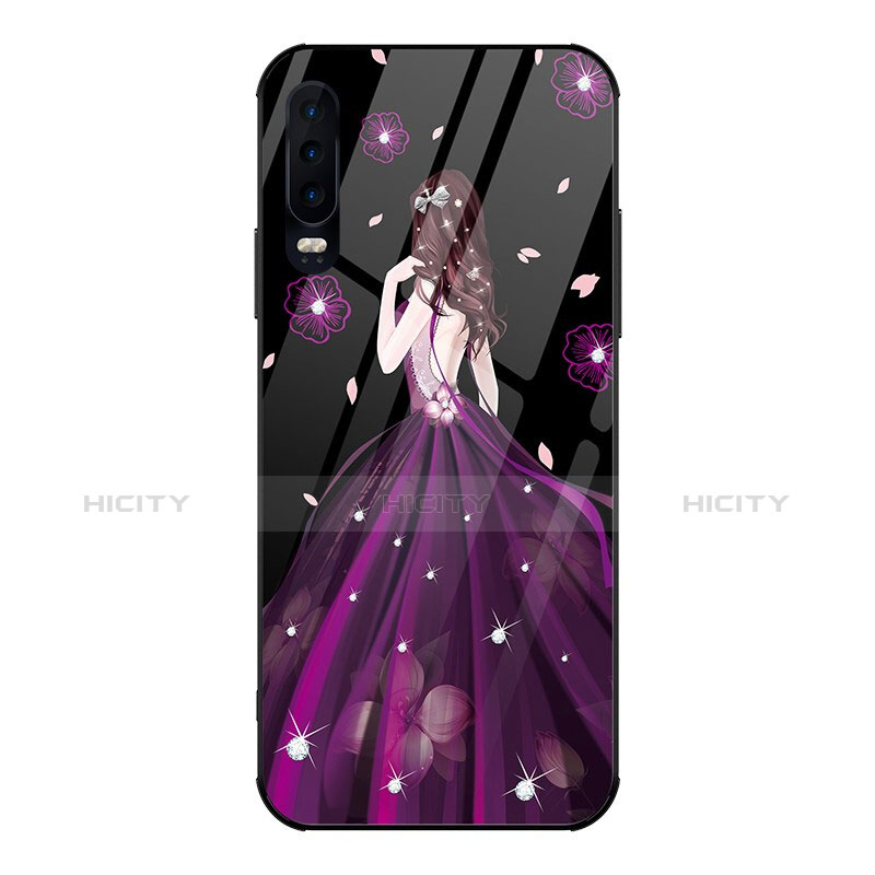 Huawei P30用ハイブリットバンパーケース プラスチック ドレスガール ドレス少女 鏡面 カバー ファーウェイ パープル