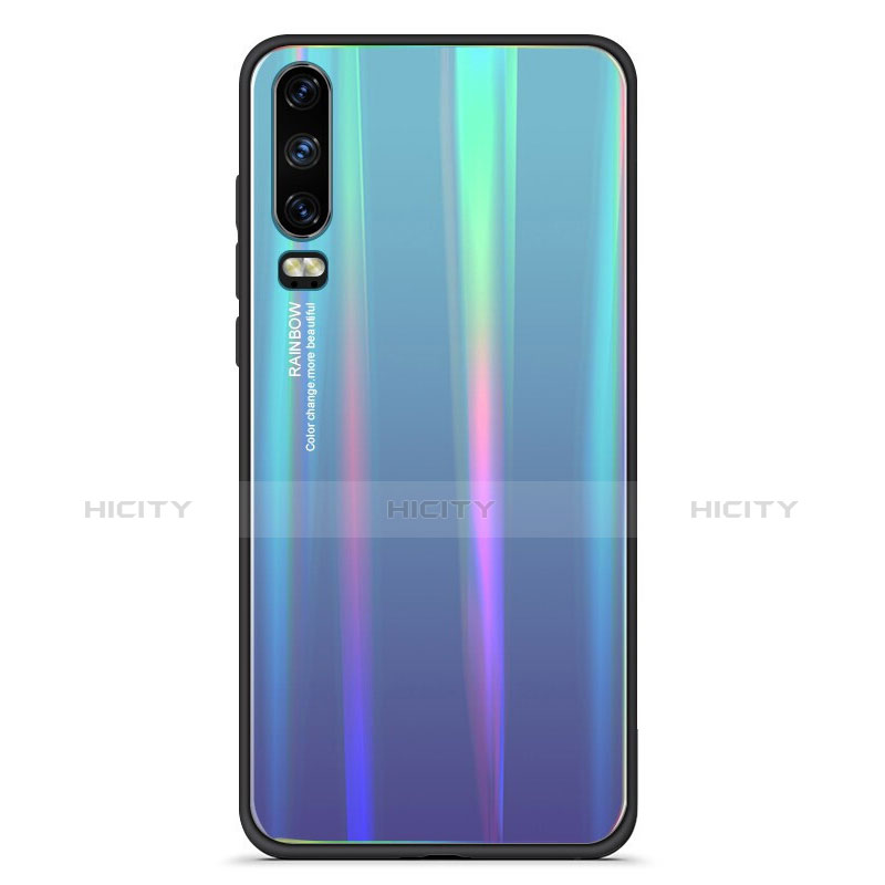 Huawei P30用ハイブリットバンパーケース プラスチック 鏡面 虹 グラデーション 勾配色 カバー M02 ファーウェイ ネイビー
