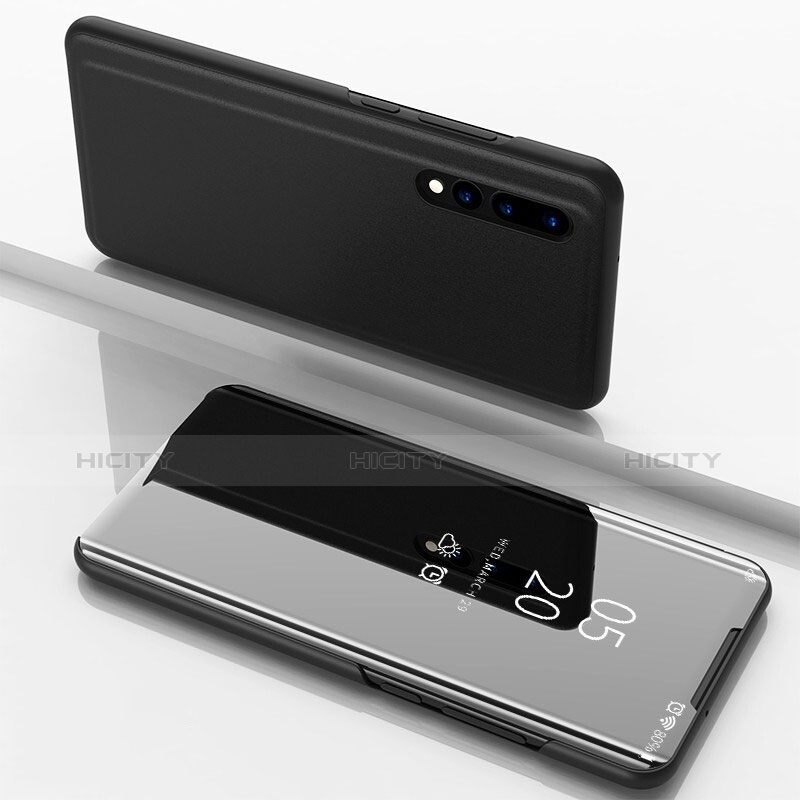 Huawei P30用手帳型 レザーケース スタンド 鏡面 カバー ファーウェイ ブラック