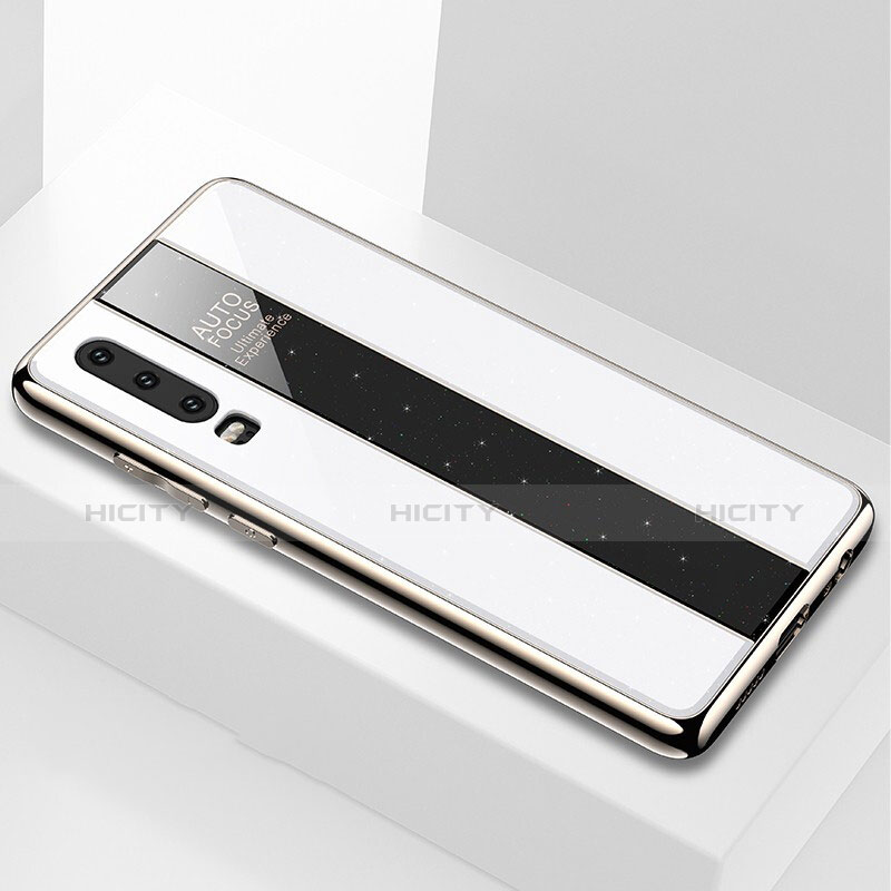 Huawei P30用ハイブリットバンパーケース プラスチック 鏡面 カバー M04 ファーウェイ ホワイト
