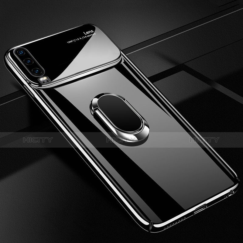 Huawei P30用ハードケース プラスチック 質感もマット アンド指輪 マグネット式 A01 ファーウェイ ブラック