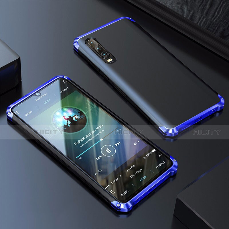 Huawei P30用ケース 高級感 手触り良い アルミメタル 製の金属製 カバー ファーウェイ ネイビー