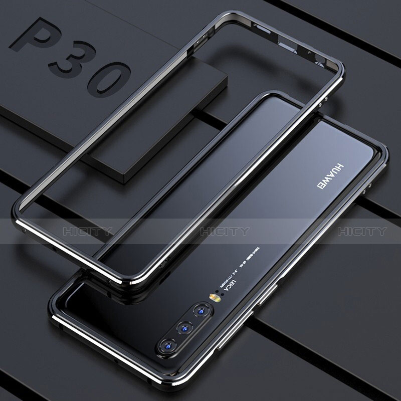 Huawei P30用ケース 高級感 手触り良い アルミメタル 製の金属製 360度 フルカバーバンパー 鏡面 カバー ファーウェイ ブラック