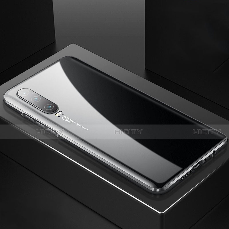 Huawei P30用ケース 高級感 手触り良い アルミメタル 製の金属製 360度 フルカバーバンパー 鏡面 カバー T06 ファーウェイ ブラック