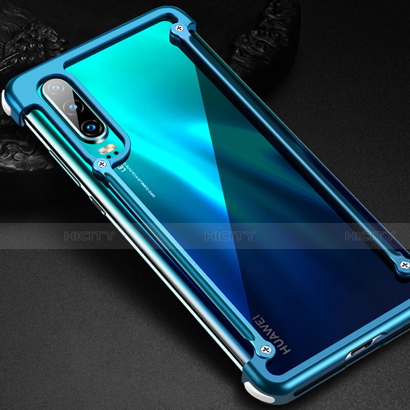 Huawei P30用ケース 高級感 手触り良い アルミメタル 製の金属製 バンパー カバー T01 ファーウェイ ブルー