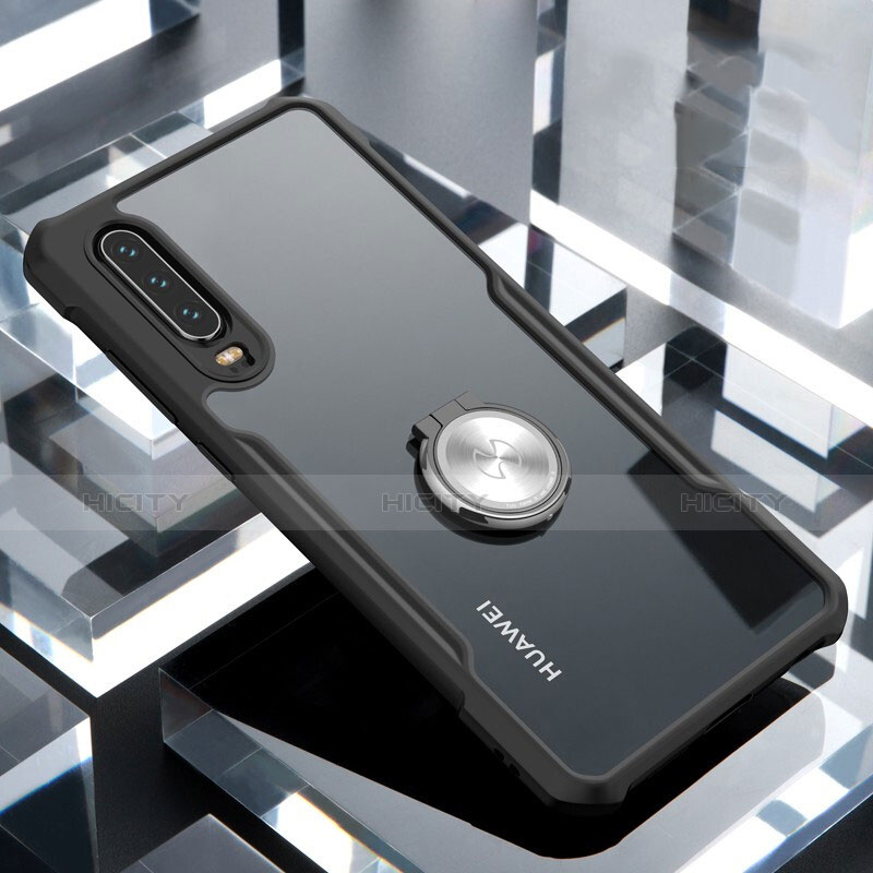 Huawei P30用360度 フルカバーハイブリットバンパーケース クリア透明 プラスチック 鏡面 アンド指輪 マグネット式 ファーウェイ 